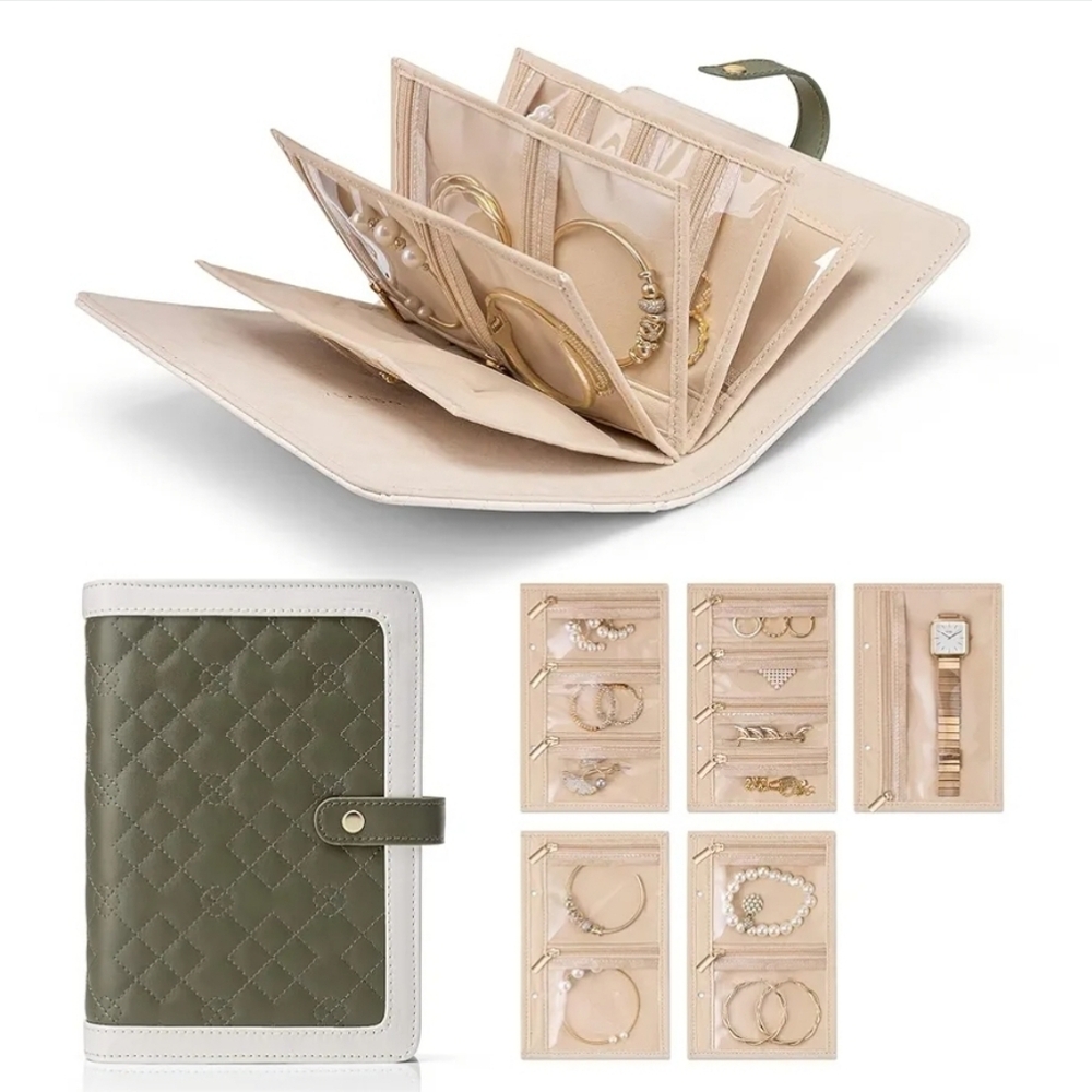 Vlando Yancy Travel Jewelry Organiser Foldable Jewelry Storage Book Green/Cream